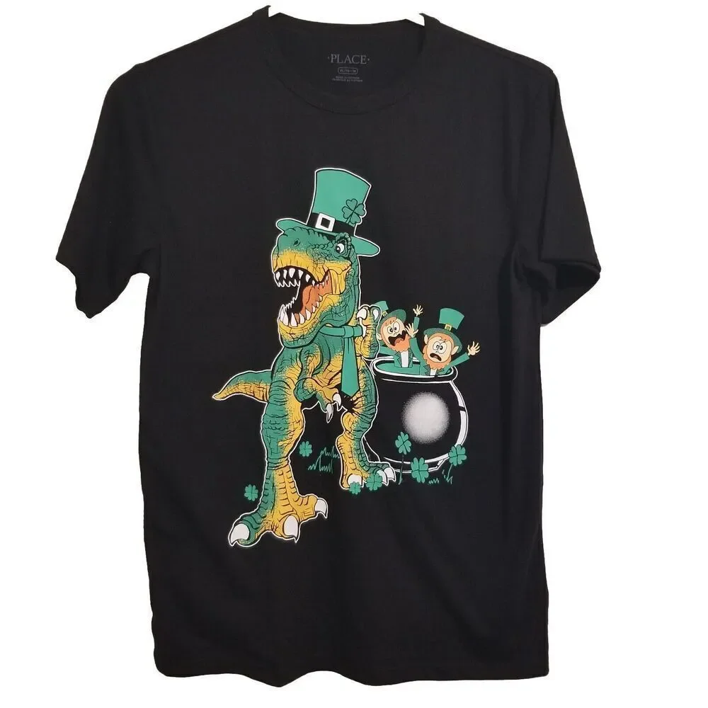 The Children's Place‎ Boys Tshirt Xlarge Black Leprachaun Dinosaur St Patty NWT